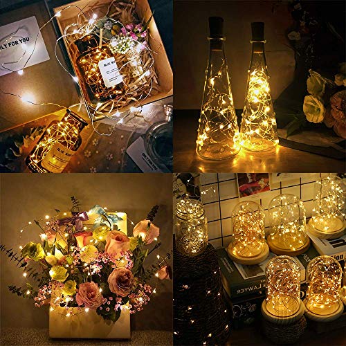 Luz de Botella,Luz Botella Corcho,10 Piezas Luces LED para Botellas de Vino 2.5m 25 LED a Pilas Decorativas Cobre Luz para Romántico Boda, Navidad, Fiesta, Hogar, Exterior, Jardín (Blanco Cálido)