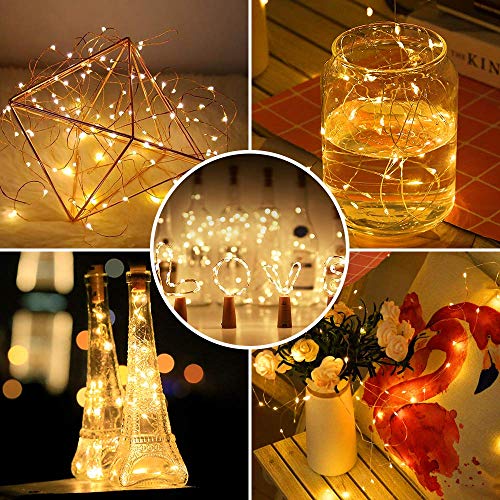 Luz de Botella,Luz Botella Corcho,10 Piezas Luces LED para Botellas de Vino 2.5m 25 LED a Pilas Decorativas Cobre Luz para Romántico Boda, Navidad, Fiesta, Hogar, Exterior, Jardín (Blanco Cálido)