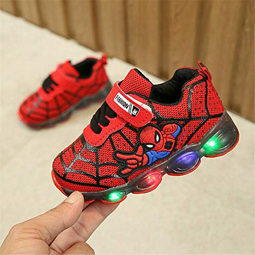 Luz LED niños niños niños dibujos animados zapatos luminosos zapatillas entrenadores nuevo Spiderman luz hasta entrenadores, color Rojo, talla 28 EU