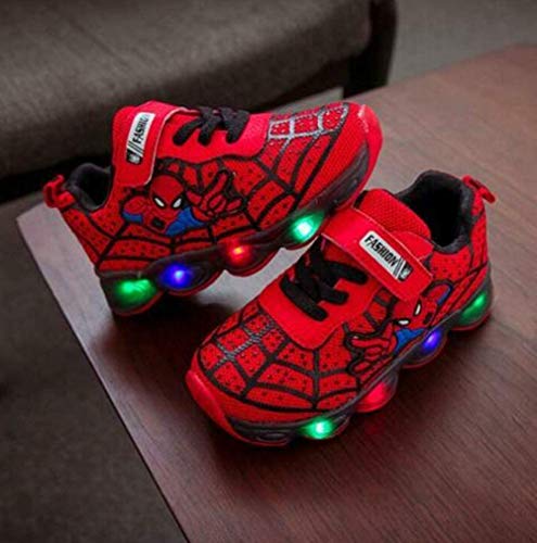 Luz LED niños niños niños dibujos animados zapatos luminosos zapatillas entrenadores nuevo Spiderman luz hasta entrenadores, color Rojo, talla 28 EU