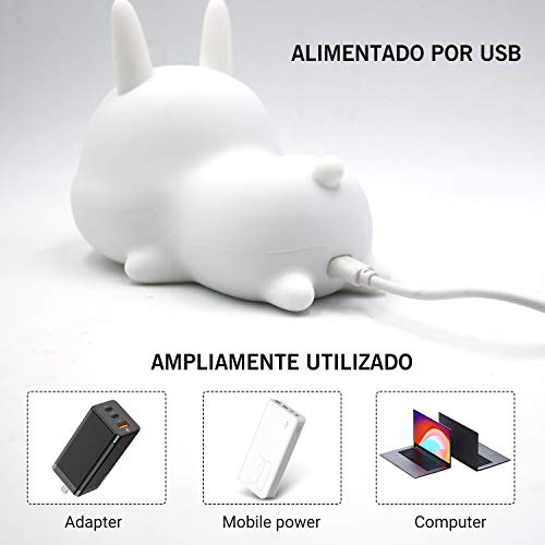 Luz Nocturna Niños,LED Lámpara de Noche Bebé de Conejo con Brillo Ajustable/Interruptor Táctil/USB Regargable/Modo de cronometraje/Regalo de Cumpleaños y Fiestas