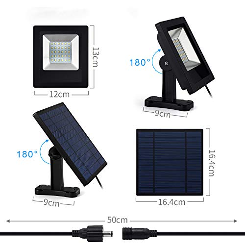 Luz Solar Exterior, Foco Led Solar Exterior Separada, IP65 Impermeable, con 5M Cable, 4400mAh Batería de Gran Capacidad, Lámpara Solar para Patio, Jardín, Balcón, Garaje (Luz Blanca)