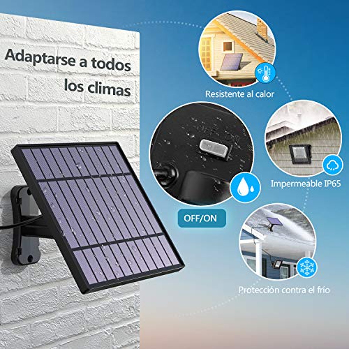 Luz Solar Exterior, Foco Led Solar Exterior Separada, IP65 Impermeable, con 5M Cable, 4400mAh Batería de Gran Capacidad, Lámpara Solar para Patio, Jardín, Balcón, Garaje (Luz Blanca)