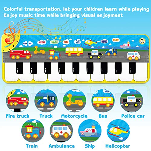 Magicfun Alfombra de Piano para Niños, Alfombrilla de Baile de Juego Musical Teclado Ajustable con 9 Sonidos de Vehículos, Juguetes Educativos Regalos para Infantil Bebé