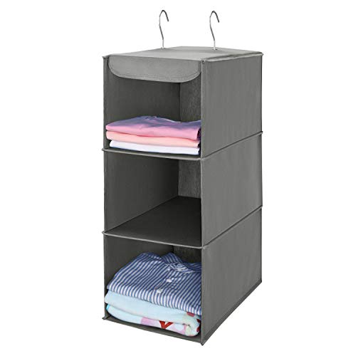 MaidMAX Organizador para Armario, Estantería Colgante para Ropa, Organizador de Armario Colgante, Estantería de Tela de 3 Niveles, Gris