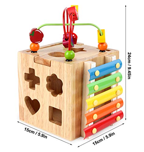 Mailesi Cubo de Actividades 5 en 1, Centro de Actividades Bebe Laberinto de Cuentas Montaña Rusa Preescolar Educación temprana Caja de Aprendizaje Xilófono Juguetes para Niño cumpleaños