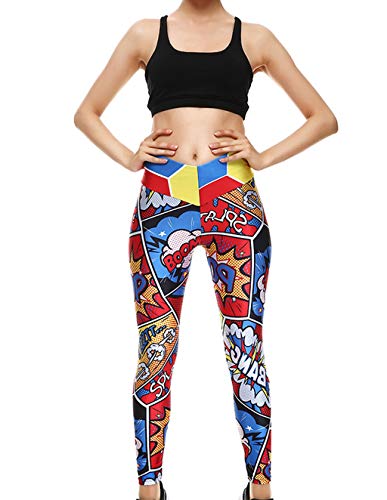 Mallas Deporte Mujer Leggins Yoga Pantalón Medias Deportivas Patrón de Dibujos Animados Gym Pantalones Deportivos Elástico Polainas para Running Pilates Fitness Ejercicio (A, M)