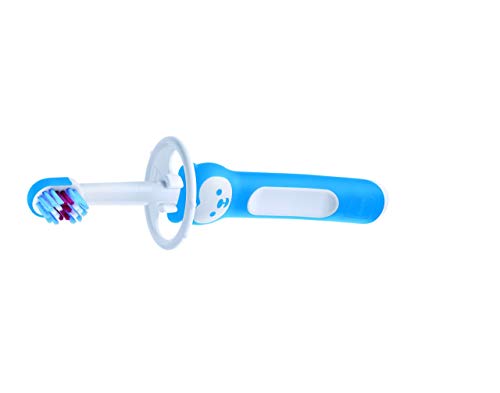 Mam Baby's Brush - Juego de 2 cepillos de dientes para bebé con anillo de seguridad, mango corto específico para dientes de leche, 6 + meses, azul - 60 g