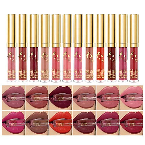 Maquillaje Kit de lápiz labial mate, 24 piezas Juego de lápiz labial líquido mate Lápiz labial líquido aterciopelado Impermeable, duradero, duradero, brillo de labios desnudo, juego de cosméticos