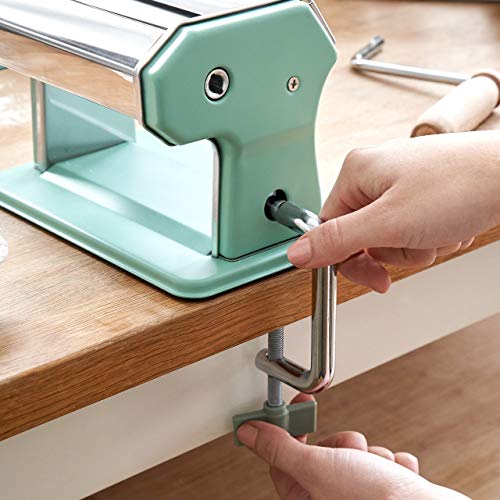 Máquina de fideos manual Nonna, Acero inoxidable, Máquina para hacer pasta, incluye secador de pasta y 3 accesorios para cortar espaguetis, lasaña, tallarines - verde