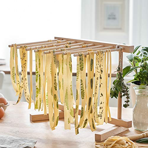 Máquina de fideos manual Nonna, Acero inoxidable, Máquina para hacer pasta, incluye secador de pasta y 3 accesorios para cortar espaguetis, lasaña, tallarines - verde