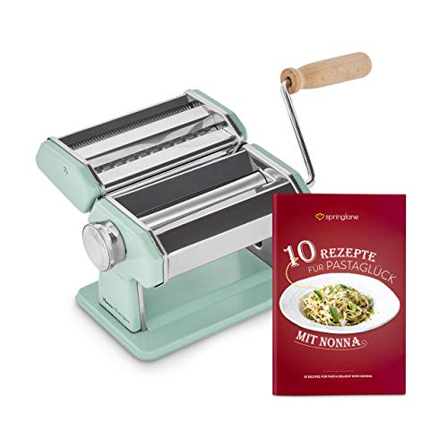 Máquina de fideos manual Nonna, Acero inoxidable, Máquina para hacer pasta, incluye secador de pasta y 3 accesorios para cortar espaguetis, lasaña, tallarines - verde