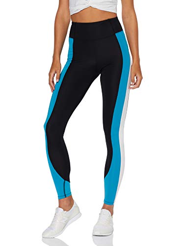 Marca Amazon - AURIQUE Mallas de Deporte Combinadas con Tiro Alto Mujer, Negro (Black/Barrier Reef/White), 44, Label:XL