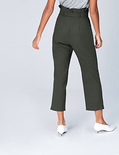 Marca Amazon - find. Check Paperbag Waist, Pantalón de Cuadros con Cintura de Fuelle Mujer, Verde (Khaki), 36, Label: XS