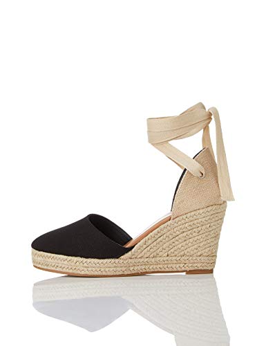 Marca Amazon - find. Wedge Close Toe Canvas Espadrille Sandalias Punta Cerrada, Negro Black, 38 EU