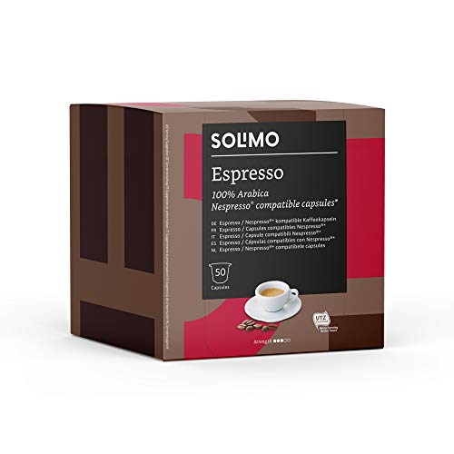 Marca Amazon - Solimo Cápsulas Espresso, compatibles con Nespresso* - café certificado UTZ, 100 cápsulas (2 x 50)