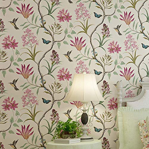 Mariisay Papel Pintado Birds 53Cmx1000Cm Dormitorio Sala De Estar Tv Chic Fondo De Pantalla Retro Estilo Rústico Flores Y Pájaros Papel Tapiz No Tejido Ecológico Venta Inicio Uso Diario Producto