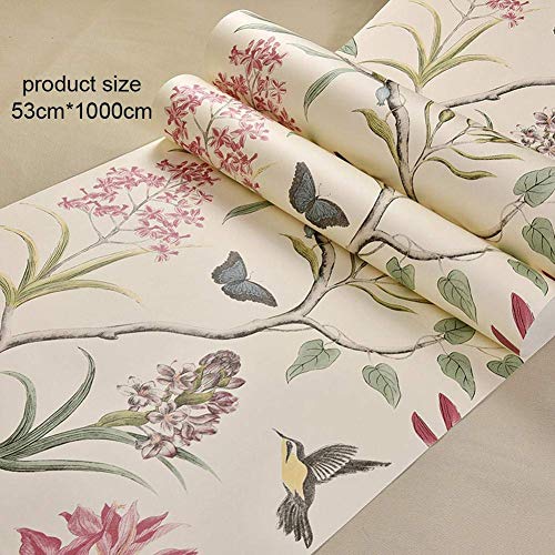 Mariisay Papel Pintado Birds 53Cmx1000Cm Dormitorio Sala De Estar Tv Chic Fondo De Pantalla Retro Estilo Rústico Flores Y Pájaros Papel Tapiz No Tejido Ecológico Venta Inicio Uso Diario Producto