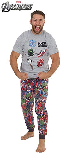 Marvel Conjunto de Pijamas para Hombres Black Widow | Ropa de Dormir de Manga Corta Algodón | Pijama de Hombre Loungewear con Camiseta y Pantalones Cómodo (M)