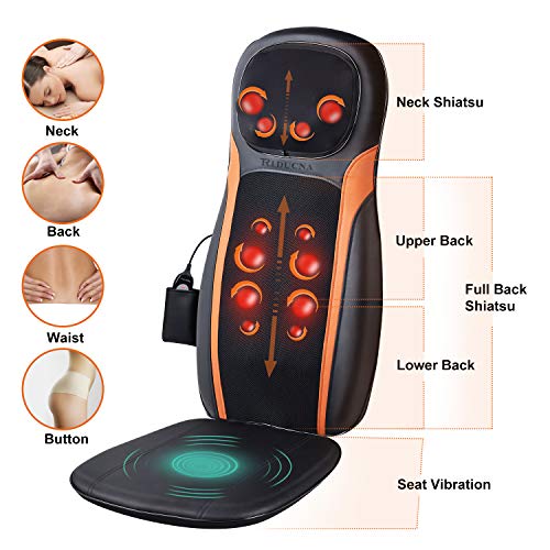 Masajeador de Espalda Shiatsu Sillon Masaje con Función Calor - Masajeador Cervical y Espalda con 3 Zonas de Masaje, Cuello Ajustable, Vibración Cojín de Asiento para Aliviar el Dolor Muscular