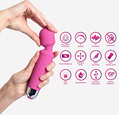 Masajeador Eléctrica Recargable Wand Massager - Con 20 patrones de vibración y 8 velocidades - Carga por USB - de Six Nine (Rosado)