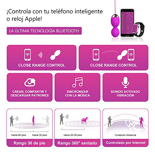 Masajeador Portátil con APP de Control Inalámbrico Ejercitador suelo pélvico Kegel con APP, Masajeador de Control Remoto Bluetooth con App para iOS y Android