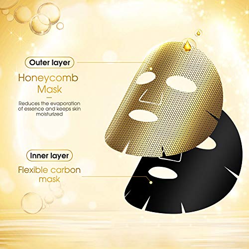 Mascarillas para el cuidado de la piel, hoja de mascarilla facial celular [10 PCS], extracto infundido de fullereno y jalea real, antienvejecimiento, reduce las líneas finas, antiarrugas