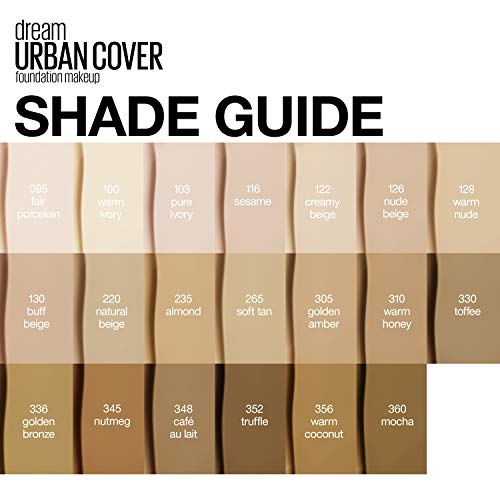 Maybelline New York Dream Urban Cover Tono 220 Natural Beige Base de Maquillaje con Spf 50 y Antioxidantes 21 g