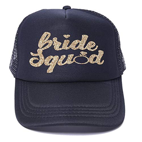 MB-LANHUA Gorra de béisbol Transpirable de Malla de algodón Unisex con Espalda Glitter Bride Squad Letras de la Tribu Anillo de Diamantes Imprimir Snapback Sombrero de Camionero con Pico Tribu de Oro