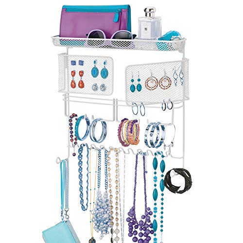 mDesign Colgador de joyas – El perfecto joyero organizador para pendientes y otros accesorios – Colgador ideal para colgar collares o pulseras y organizar bisutería – blanco