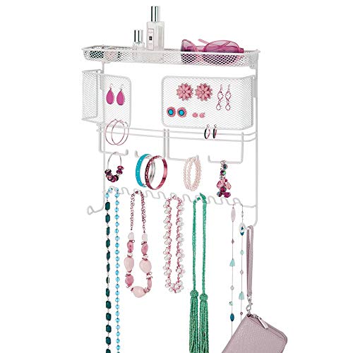 mDesign Colgador de joyas – El perfecto joyero organizador para pendientes y otros accesorios – Colgador ideal para colgar collares o pulseras y organizar bisutería – blanco