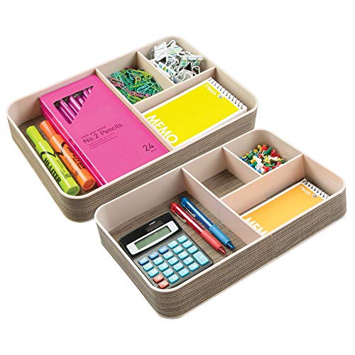 mDesign Organizador escritorio con 4 divisiones - Caja con compartimentos diferentes tamaños - Clasificador de objetos oficina