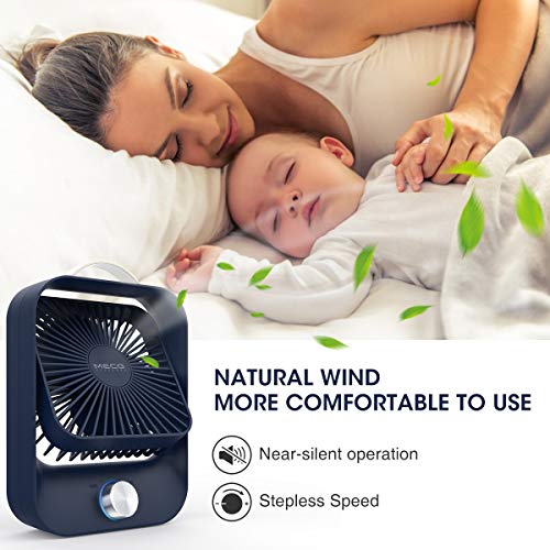 MECO Ventilador de Mesa Silencioso Ventilador USB/Recargable Potente Portátil Oficina Ventilador Ajustable Ventilador Sobremesa Refresco Hogar,Casa Regalo 3.5-10h Funcionamiento, 2400mAh Azul