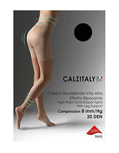 MEDIAS FINAS REDUCTORAS DE TALLE ALTO | PANTY CON COMPRESION MEDIA | NATURAL, NEGRO | 20 DEN | S, M, L, XL | CALCETERÍA ITALIANA | (L, NEGRO)