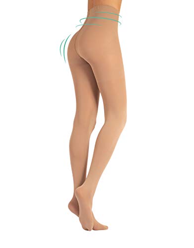 MEDIAS REDUCTORAS ANTICELULITIS | PANTY OPACO DE MUJER | 70 DEN | NATURAL, NEGRO | S, M, L, XL | CALCETERÍA ITALIANA | (S, NATURAL)