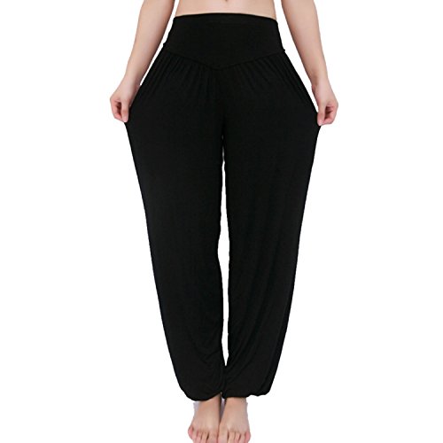 MEISHINE® Mujer Pantalones de Yoga Algodón Modal Harem Pantalón Polainas por Danza, Yoga, Ganduleado, Fitness - Muy Suave (Size L, Negro)