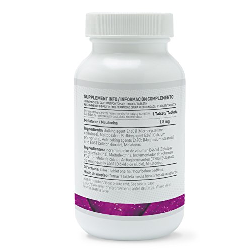 Melatonina 1,8mg de HSN | Para Dormir Mejor + Mejor Descanso por la noche + Combate los trastornos del Sueño, Estrés y Fatiga, Jet Lag | Vegano, Sin Gluten, Sin Lactosa, 120 tabletas