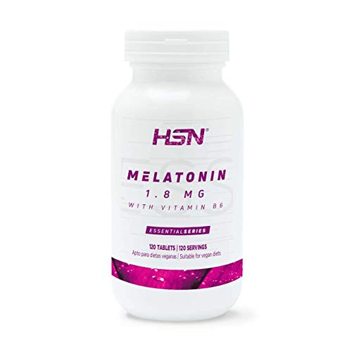 Melatonina 1,8mg de HSN | Para Dormir Mejor + Mejor Descanso por la noche + Combate los trastornos del Sueño, Estrés y Fatiga, Jet Lag | Vegano, Sin Gluten, Sin Lactosa, 120 tabletas