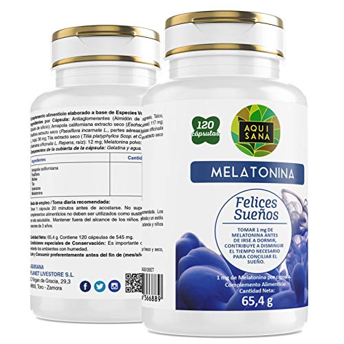 Melatonina – Valeriana – Tila – Pasiflora - Para conciliar el sueño | Conciliación Rápida del Sueño Con Efecto Duradero | 100% Natural | 240 Cápsulas-Aquisana…