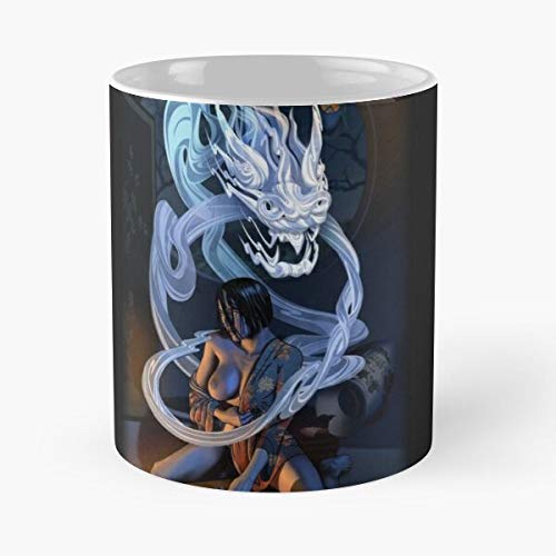 MELIBALI Courtesan Asian Anime Chinese Geisha Dragon Japanese Hentai Eat Food Bite John Best - Taza de café de cerámica Blanca, 11 onzas, Onza