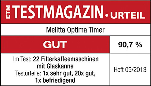 Melitta Optima Timer 1008-01, Cafetera de Goteo con Función Temporizador, Jarra de Vidrio, Programa Descalcificación, Programable, Negro