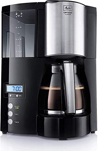 Melitta Optima Timer 1008-01, Cafetera de Goteo con Función Temporizador, Jarra de Vidrio, Programa Descalcificación, Programable, Negro