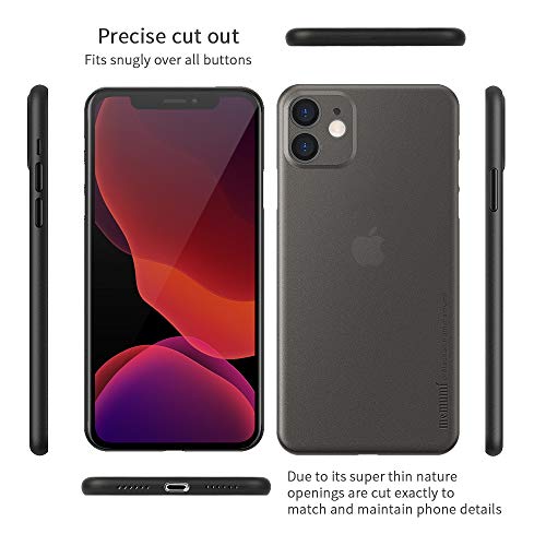 memumi para iPhone 11 Funda Ultra Thin Protectora Trasera con Matte Finish Coating Carcasa Funda para iPhone11 2019 Case Anti-arañazos y Sin Huella Digital (Negro Mate Translúcido)