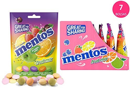 Mentos Mix Frutas, Caramelo Masticable con Zumo de Frutas - 7 bolsas de 160 gr. (Total 1.120 gr.)