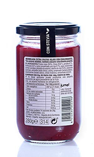 Mermeladas sin azúcar Extra Frutos Rojos Jumel. Mermelada con Stevia. Mermelada gourmet, tu desayuno o merienda más saludable, con todo el sabor. Pack de 4 unidades (1,49 €/u).