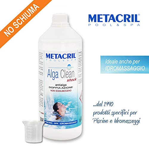 Metacril Antialgas Shock Doble acción + dosificador. Alga Clean Shock 1 litro para Piscina y SPA hidromasaje rígidos o inflables (Jacuzzi,teco, dimhora, intex,Bestway,ECC.) Envío inmediato.