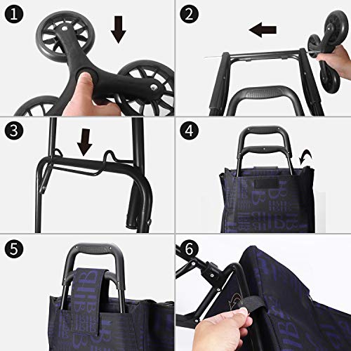 mfavour Carrito de la Compra, Carro Compra, Subir Las Escaleras con 6 Ruedas, 45L Bolsa Impermeable y Extraíble Carga