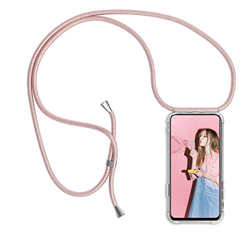 MICASE Funda con Cuerda para iPhone 11, Carcasa Transparente TPU Suave Silicona Case con Correa Colgante Ajustable Collar Correa de Cuello Cadena Cordón para iPhone 11 6.1'' - Oro Rosa