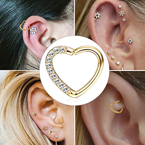 Milacolato Joyas Piercing del Cuerpo de Acero Inoxidable Anillos en la Nariz Daith Cartílago Clicker Hoop Piercings en el Tabique Circonita 3 Piezas