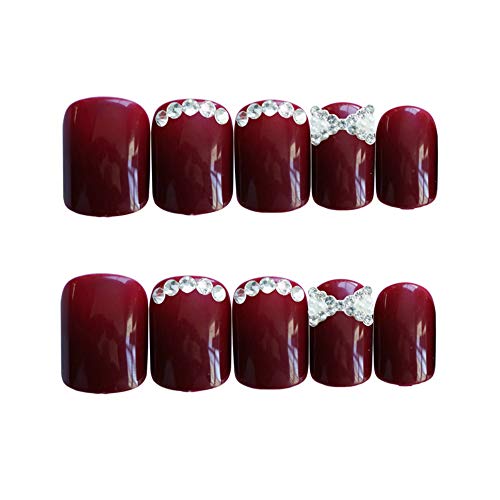 Mimei 24 Piezas Uñas Postizas Rojos, Negra y Blancas con Punto de Ola, Uñas Postizas Manicura Francesa para Navidad/Fiesta para Mujer/ Niña